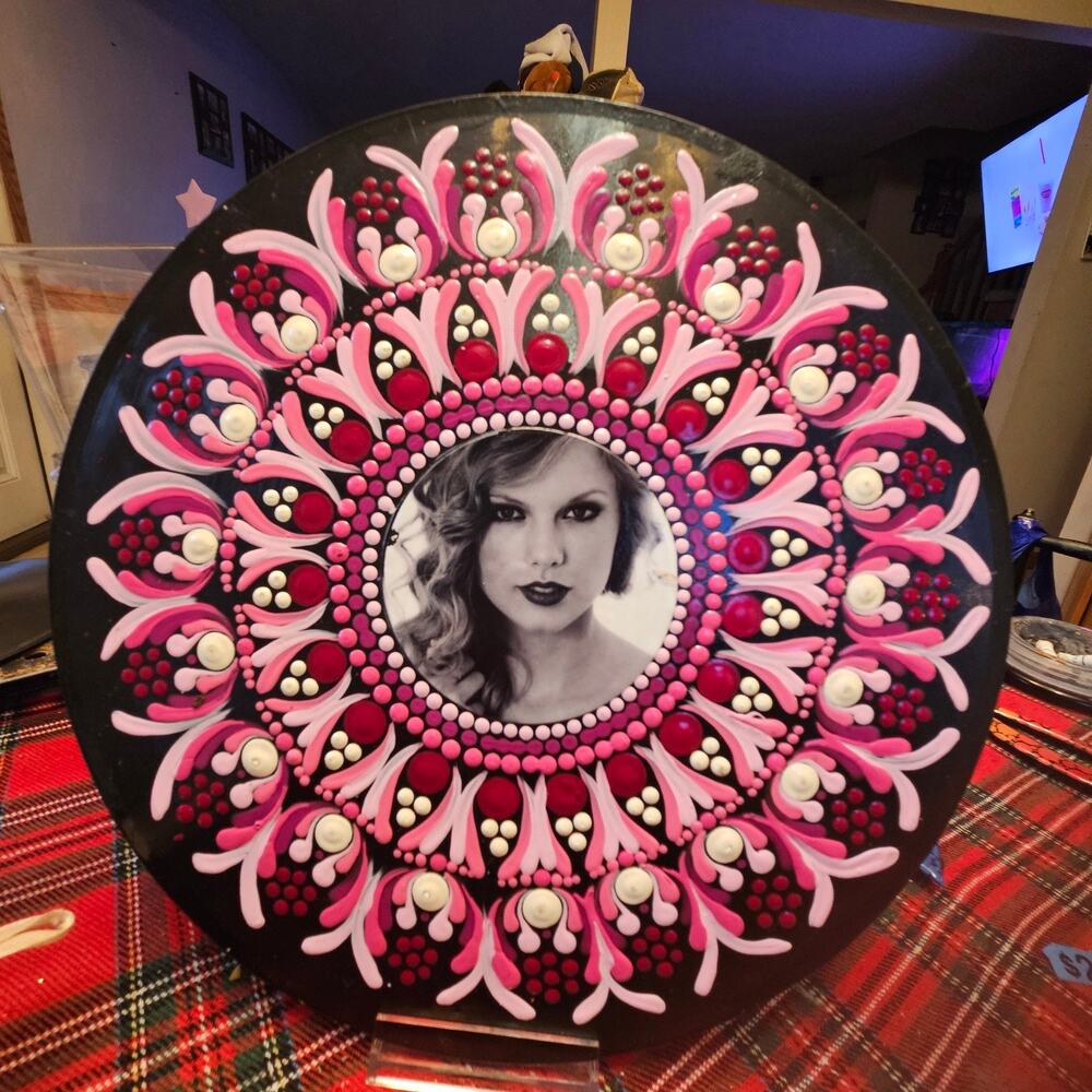 Taylor Swift Hand Painted 10 Inch Album Pink Mandala Pop Music Wall Art